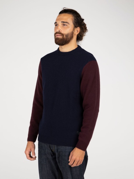 Navy/Dark Burgundy Columba Colourblock Knit Jumper Finisterre Stylish
