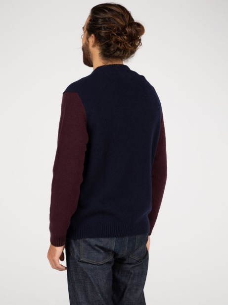 Navy/Dark Burgundy Columba Colourblock Knit Jumper Finisterre Stylish