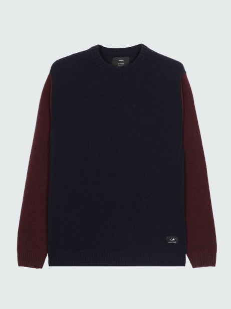 Navy/Dark Burgundy Columba Colourblock Knit Jumper Finisterre Stylish
