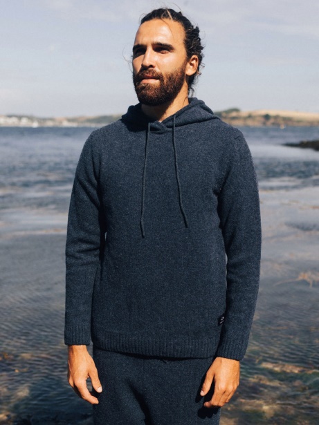 Finisterre Stylish Columba Knit Hoodie Indigo