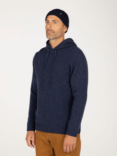 Finisterre Stylish Columba Knit Hoodie Indigo