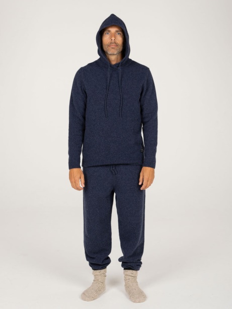 Finisterre Stylish Columba Knit Hoodie Indigo