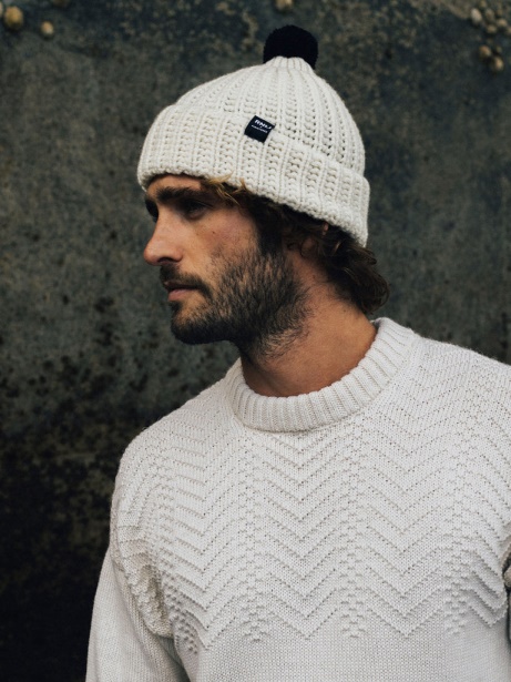 Ecru/Navy RNLI Pom Beanie Finisterre Stylish