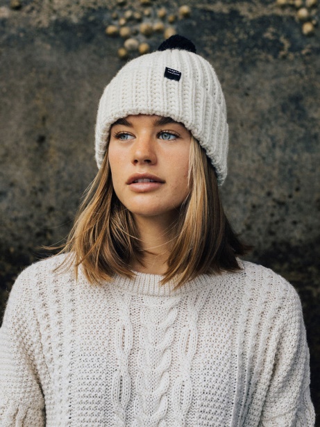 Ecru/Navy RNLI Pom Beanie Finisterre Stylish