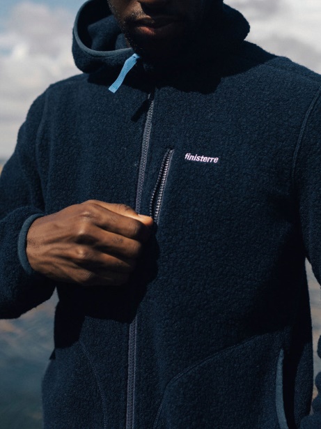 Finisterre Stylish Navy Hegen Full Zip Wool Hoodie