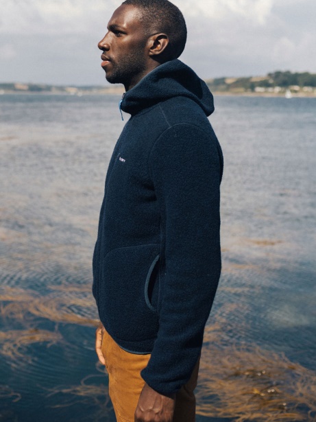 Finisterre Stylish Navy Hegen Full Zip Wool Hoodie