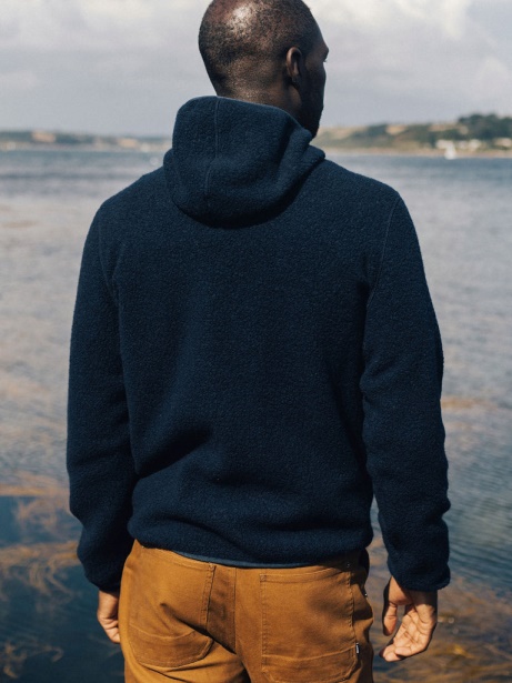 Finisterre Stylish Navy Hegen Full Zip Wool Hoodie