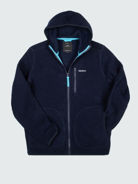 Finisterre Stylish Navy Hegen Full Zip Wool Hoodie