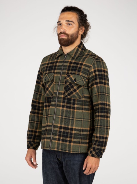 Garrick Zip Overshirt Finisterre Stylish Olive/Sable Check