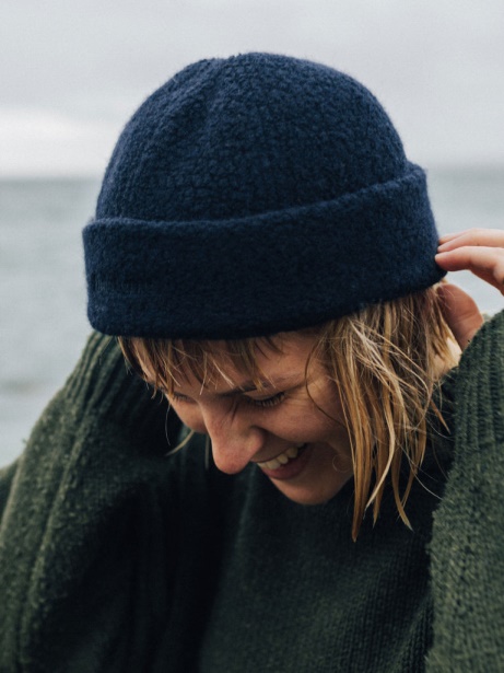 Finisterre Stylish Navy Wool Fleece Beanie