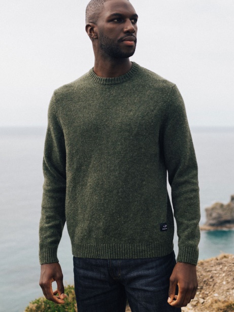 Olive Finisterre Stylish Columba Knit Jumper