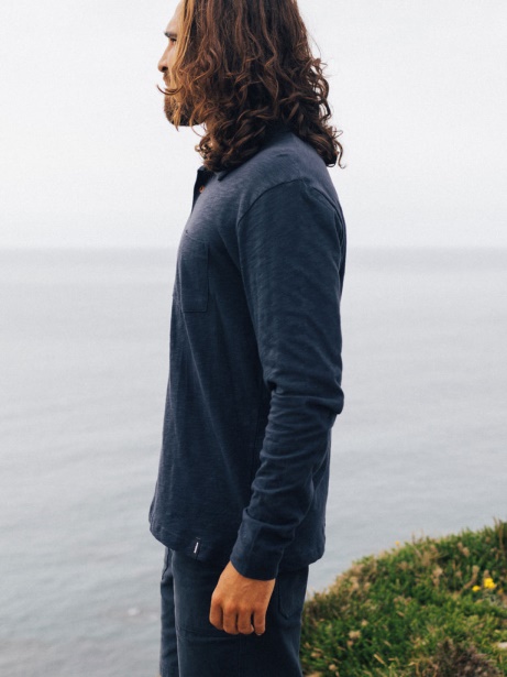 Navy Channel Long Sleeve Polo Shirt Finisterre Stylish