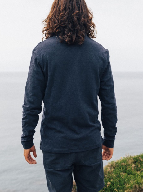 Navy Channel Long Sleeve Polo Shirt Finisterre Stylish