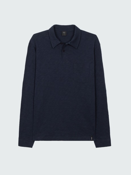 Navy Channel Long Sleeve Polo Shirt Finisterre Stylish