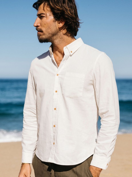 Finisterre Stylish Eaton Long Sleeve Shirt Ecru