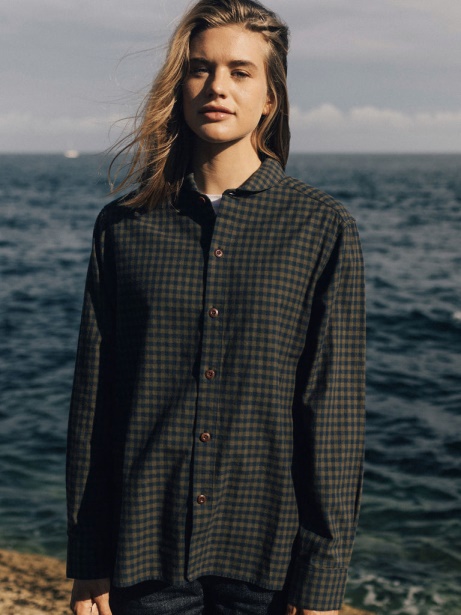 Olive Check Finisterre Stylish Wren Checked Shirt
