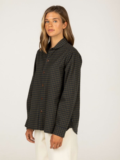 Olive Check Finisterre Stylish Wren Checked Shirt