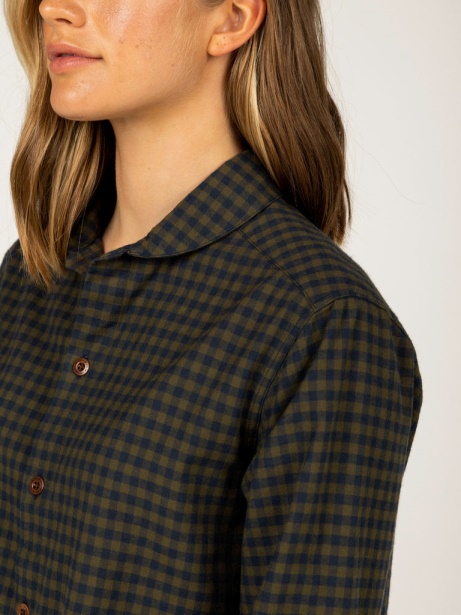 Olive Check Finisterre Stylish Wren Checked Shirt