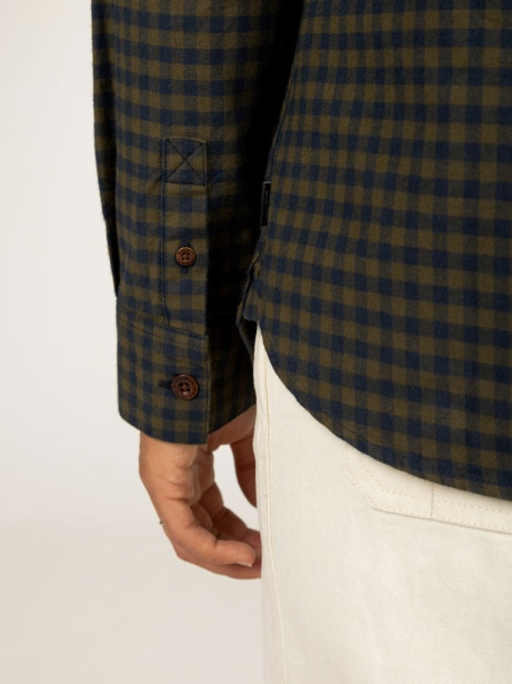 Olive Check Finisterre Stylish Wren Checked Shirt