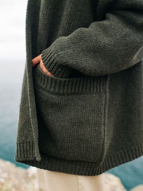 Eyre Knit Cardigan Finisterre Stylish Dark Olive