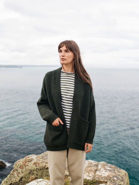 Eyre Knit Cardigan Finisterre Stylish Dark Olive