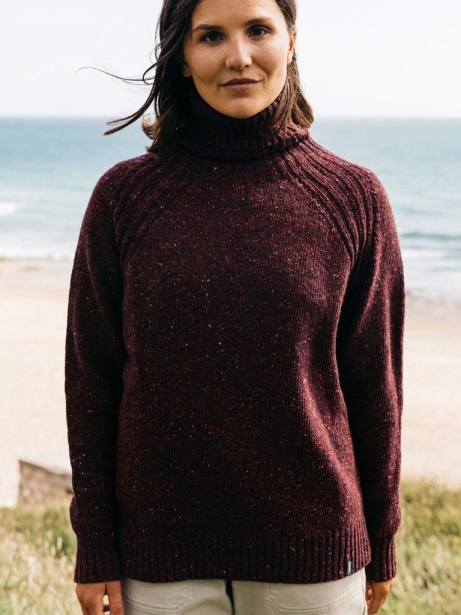 Farne Roll Neck Knit Jumper Finisterre Stylish Bordeaux Red