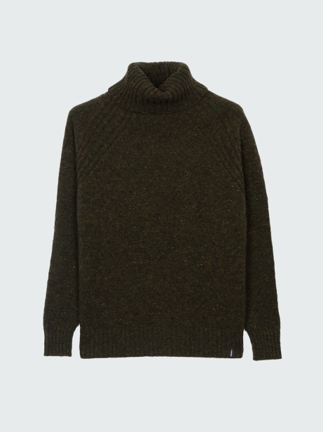 Farne Roll Neck Knit Jumper Finisterre Stylish Dark Olive