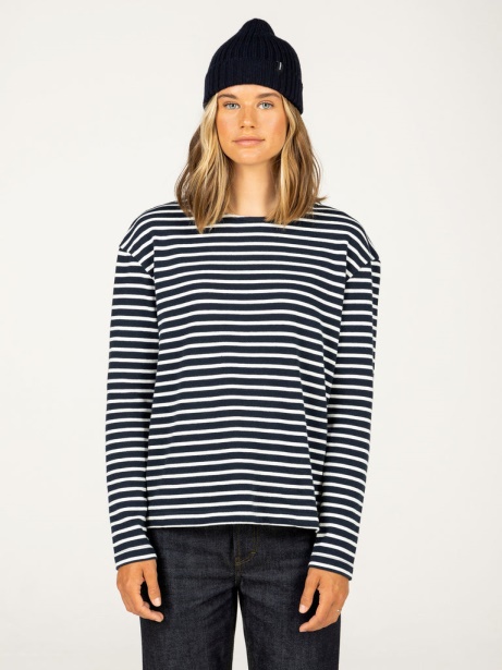 Navy/White Dutson Slim Long Sleeve Top Finisterre Stylish
