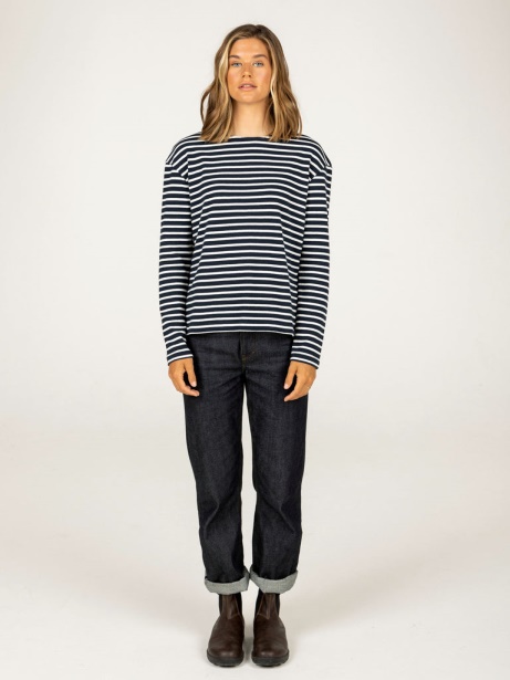 Navy/White Dutson Slim Long Sleeve Top Finisterre Stylish