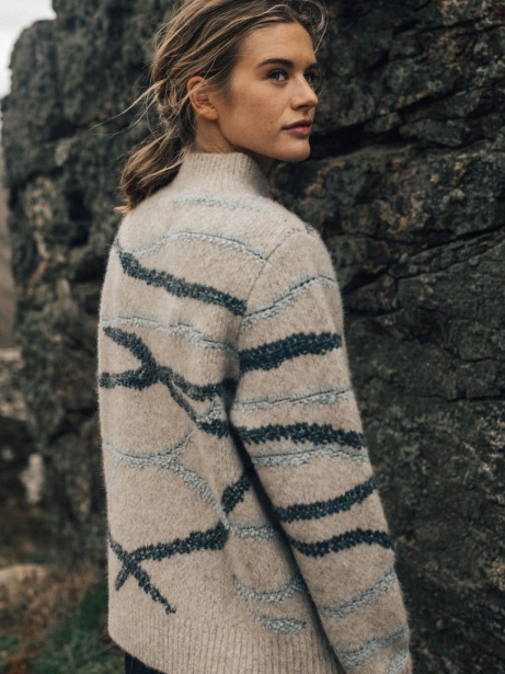 Wave Stitch Jumper Oatmeal/Blue Finisterre Stylish