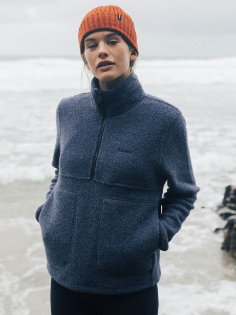 Finisterre Stylish Budock Wool Smock Fleece Dark Ozone