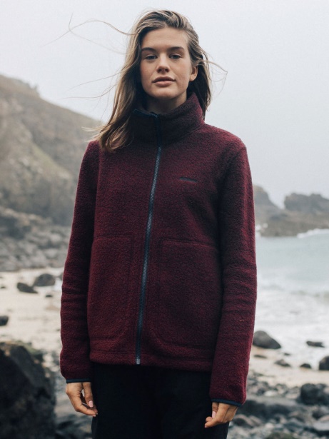 Budock Wool Zip Through Fleece Dark Burgundy Finisterre Stylish