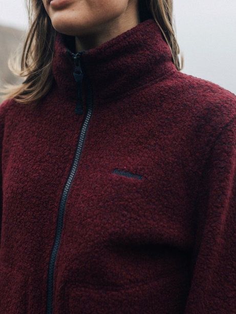 Budock Wool Zip Through Fleece Dark Burgundy Finisterre Stylish