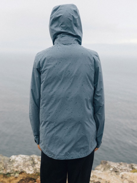 The Rainbird Waterproof Jacket Blue Steel Finisterre Stylish