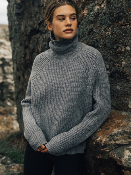 Finisterre Stylish Pale Indigo Mora Roll Neck Knit Jumper