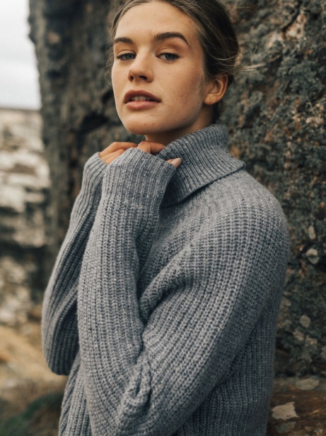 Finisterre Stylish Pale Indigo Mora Roll Neck Knit Jumper