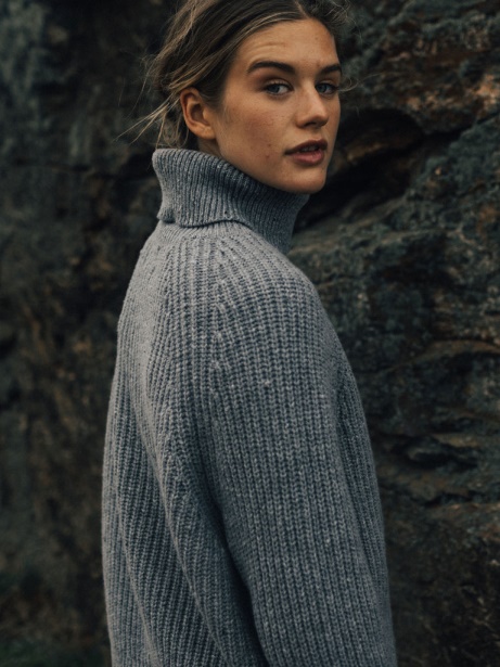 Finisterre Stylish Pale Indigo Mora Roll Neck Knit Jumper