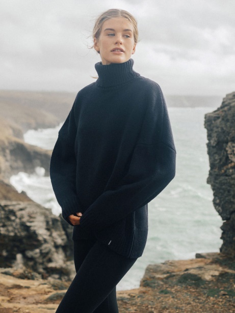 Navy Finisterre Stylish Eyre Roll Neck Knit Jumper