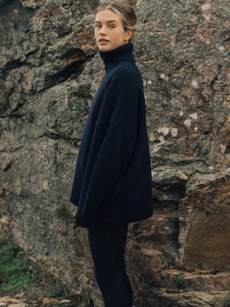 Navy Finisterre Stylish Eyre Roll Neck Knit Jumper