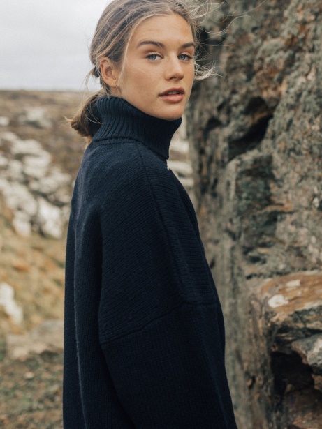 Navy Finisterre Stylish Eyre Roll Neck Knit Jumper