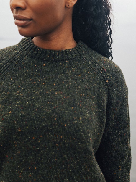 Finisterre Stylish Dark Olive Farne Crew Neck Knit Jumper