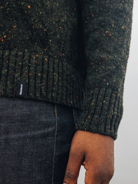 Finisterre Stylish Dark Olive Farne Crew Neck Knit Jumper