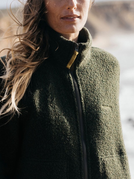 Budock Wool Zip Through Fleece Dark Olive Finisterre Stylish