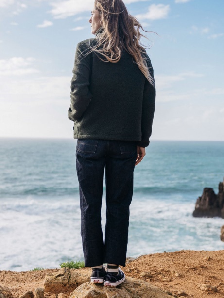 Budock Wool Zip Through Fleece Dark Olive Finisterre Stylish